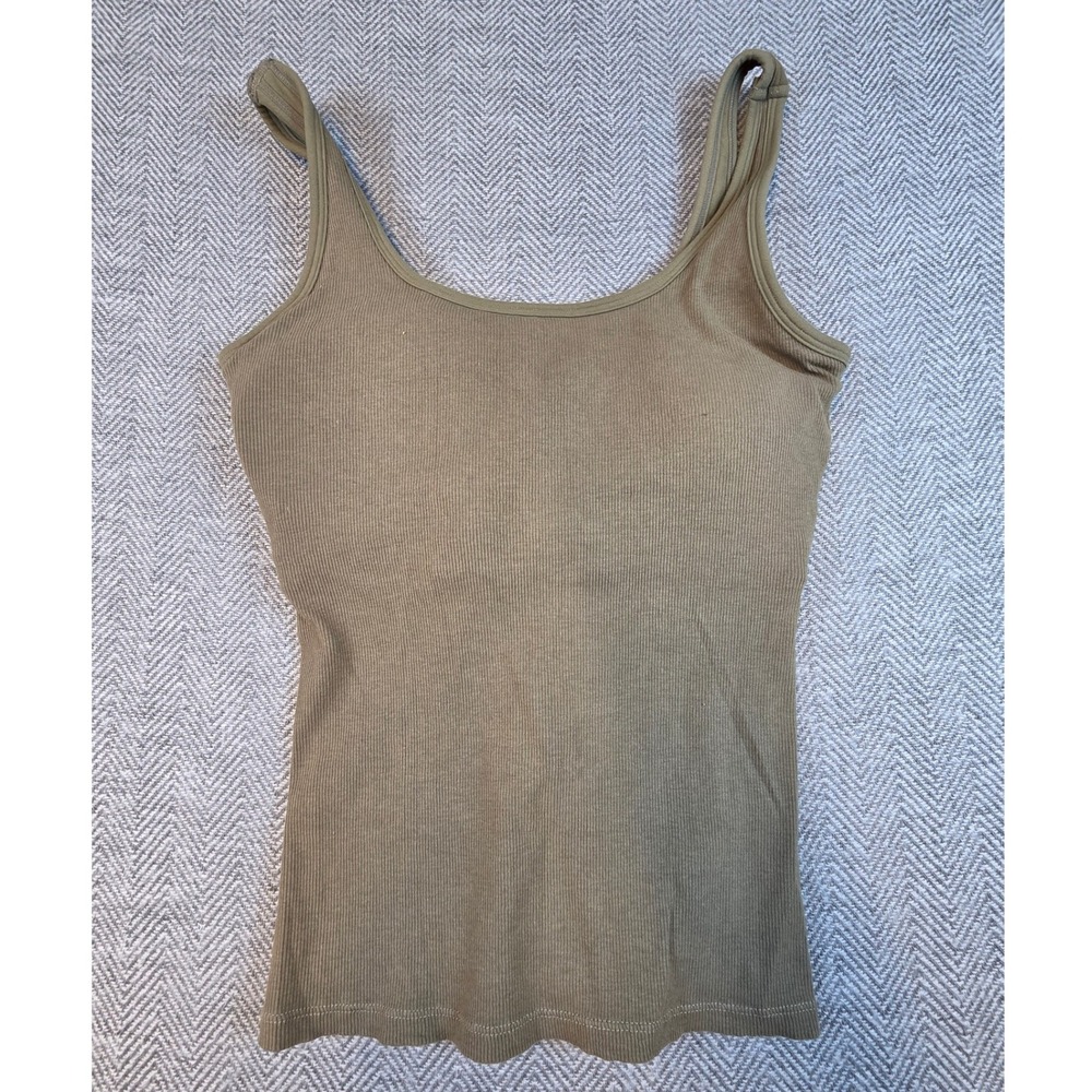EasyGala Olive Green Ribbed Tank Top Built-In Bra Padded Small NO.002